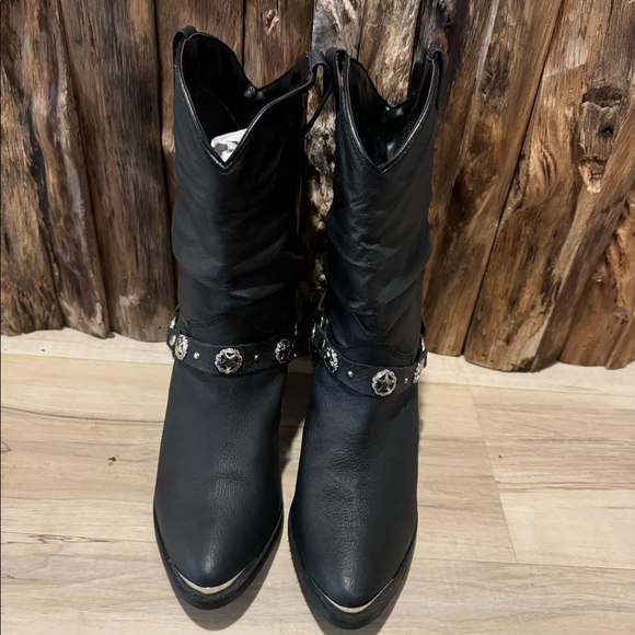 Brand New Dingo 1969 Leather Olivia Western Boot Black Size 8.5 Block Heel - Picture 3 of 4